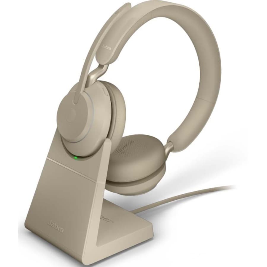 Jabra Evolve2 65 Link380C MS stereo beige wireless headset with USB-C and boom microphone