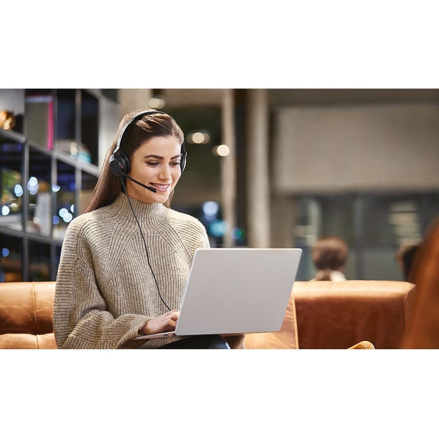 Jabra Evolve2 30 USB-C UC stereo wired headset in black with on-ear binaural design