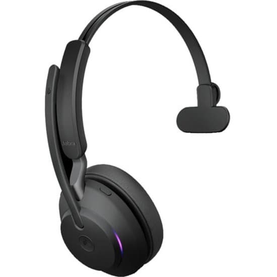 Jabra Evolve2 65 Link380C UC mono wireless headset in black with stand and over-the-head design