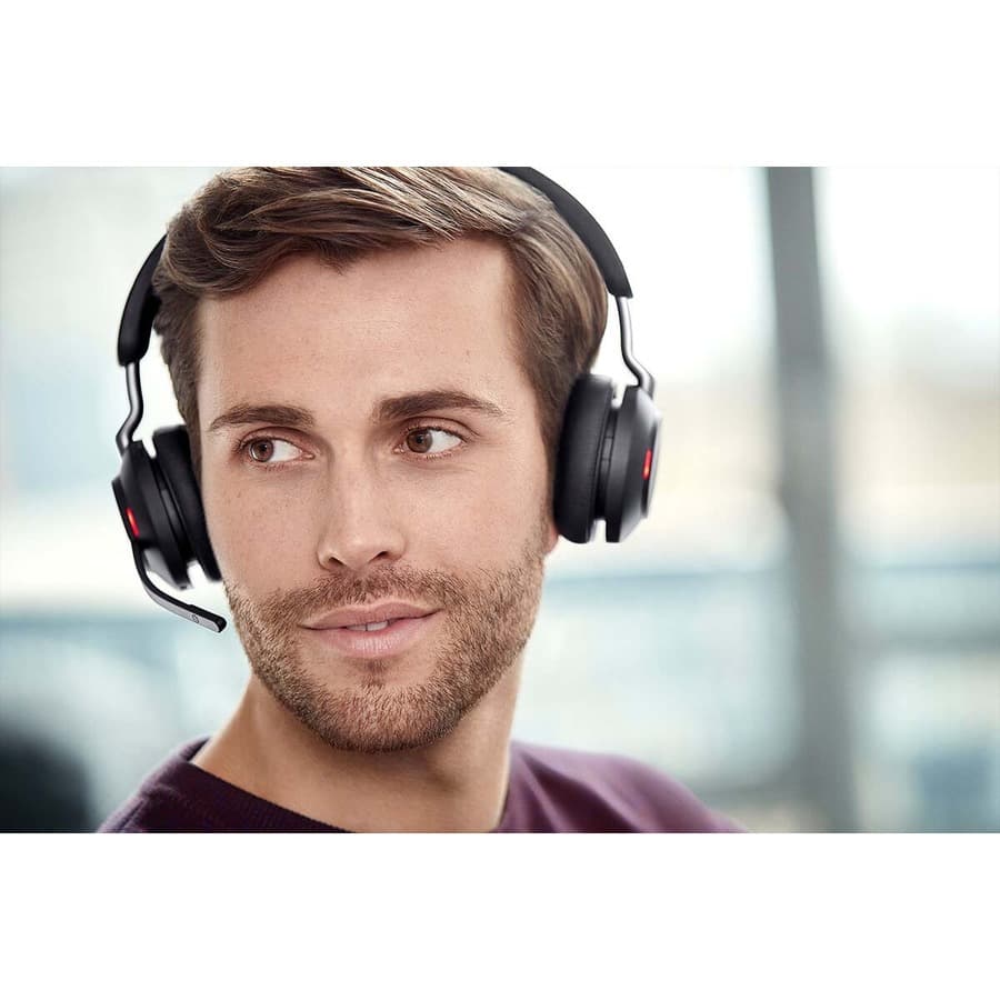 Jabra Evolve2 65 Link380c MS stereo wireless headset in black with over-the-head binaural design