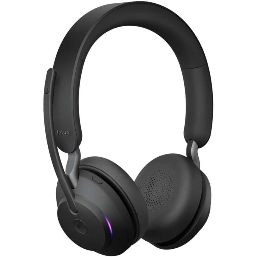 Jabra Evolve2 65 Link380C UC mono wireless headset in black with stand and over-the-head design