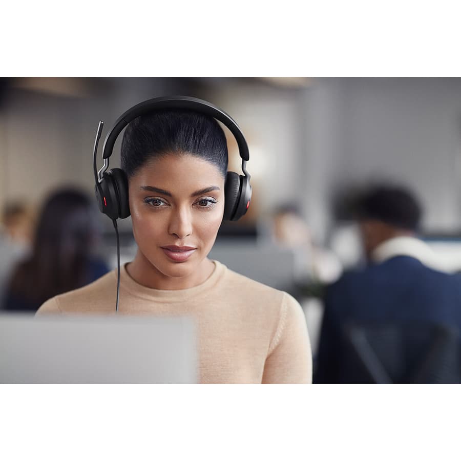 Jabra Evolve2 40 USB-C UC stereo wired headset with over-the-head design and noise-canceling microphone