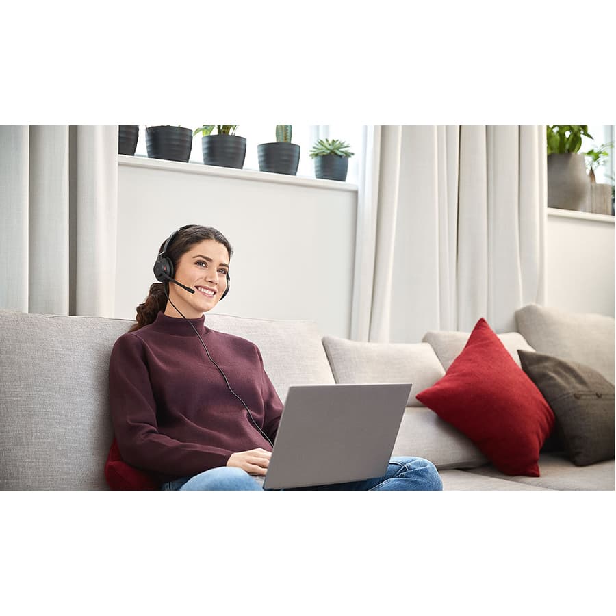 Jabra Evolve2 30 USB-C UC stereo wired headset in black with on-ear binaural design