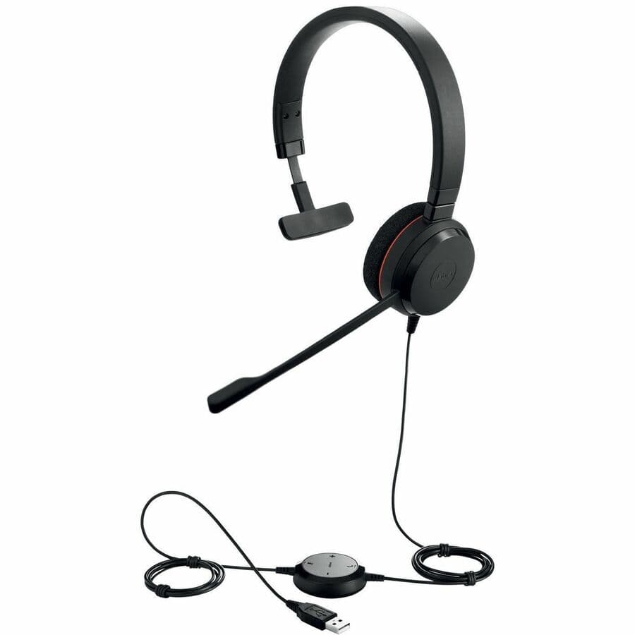 Jabra Evolve 20 MS Mono wired USB headset with mono on-ear design and boom microphone