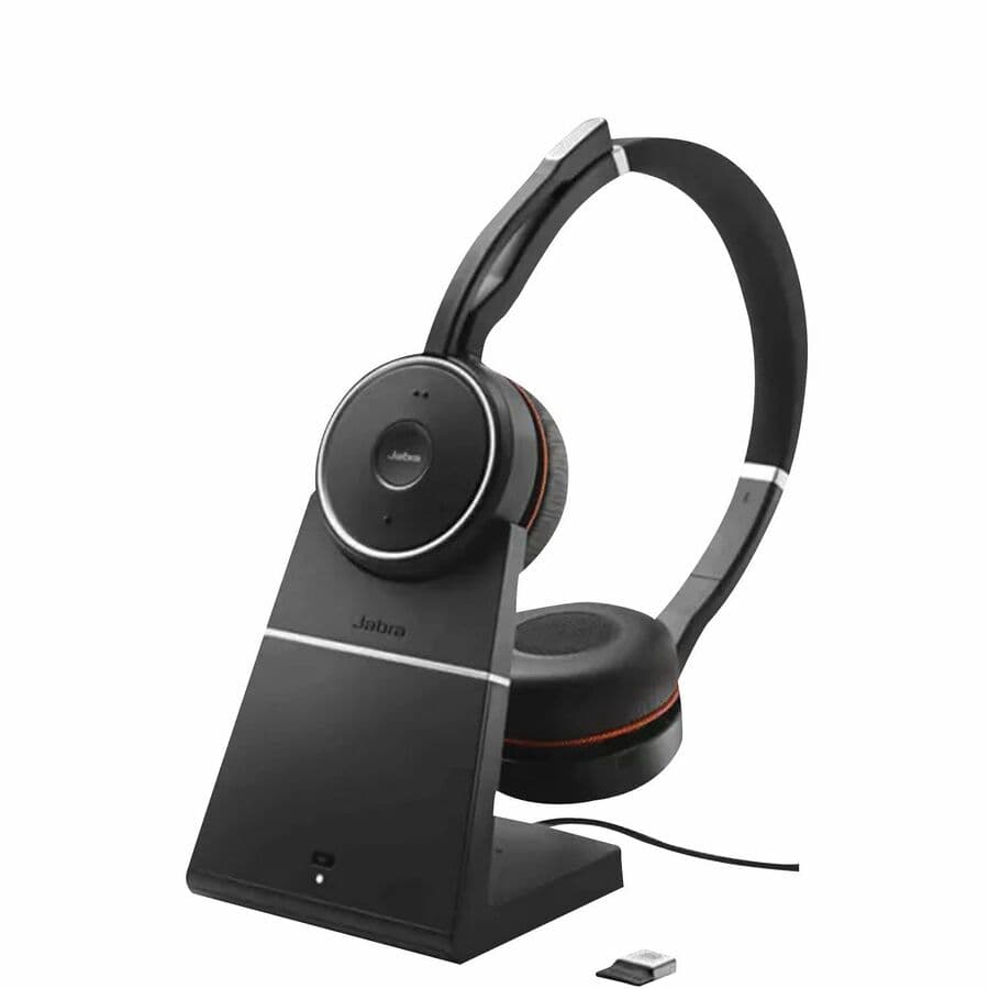 Jabra Evolve 75 SE wireless stereo business headset with charging stand and USB adapter