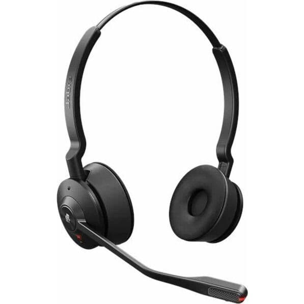 Jabra Engage 55 stereo wireless headset with USB-C connector and boom microphone in black