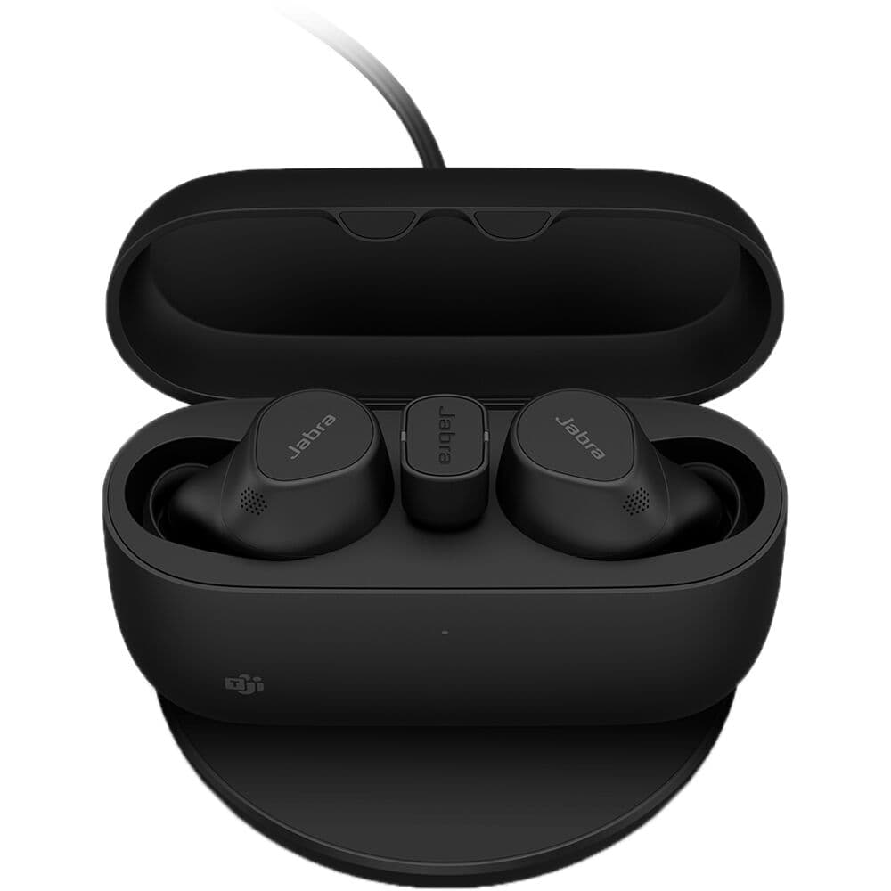 Jabra Evolve2 Buds USB C MS WCP wireless earbuds with USB-C charging and wireless charging pad