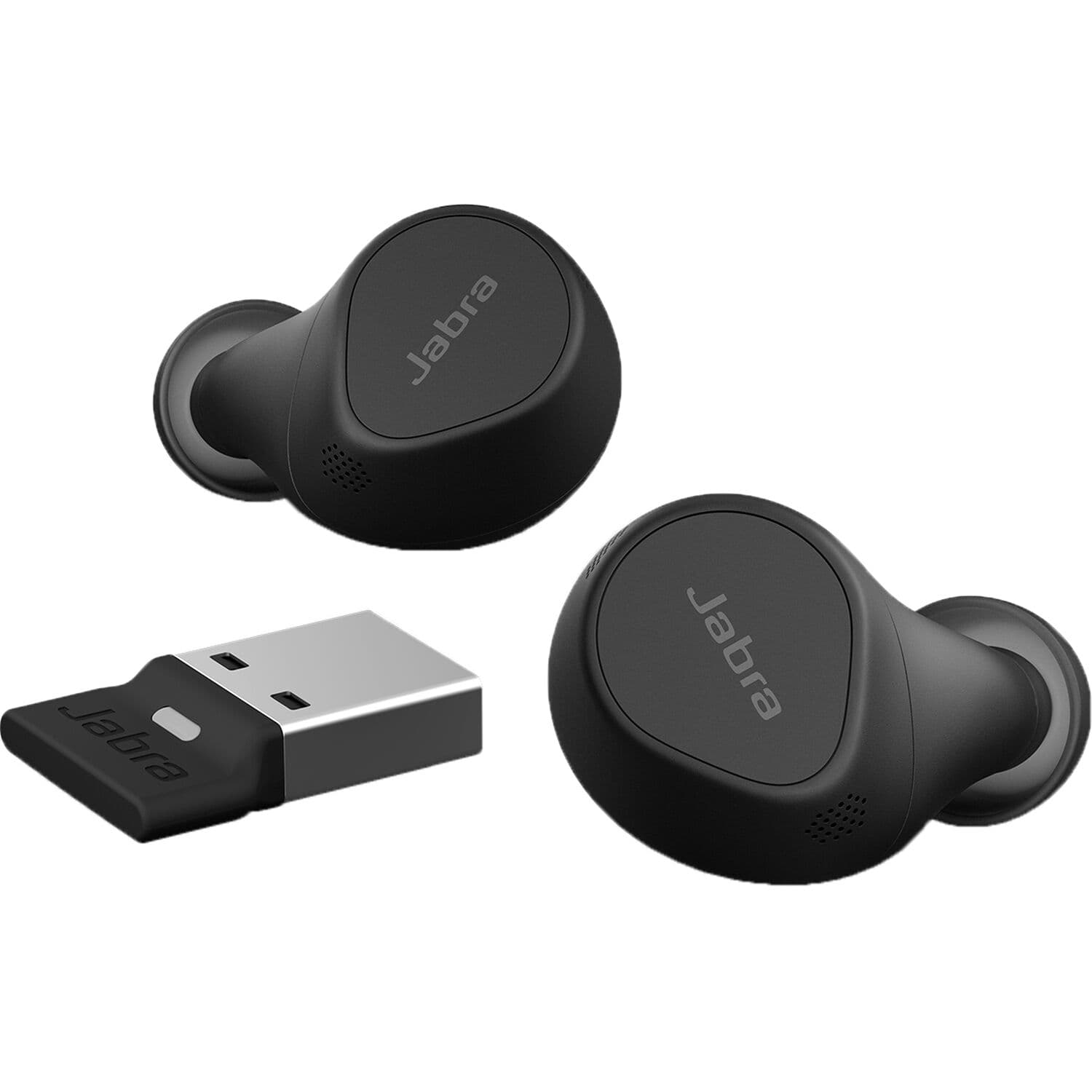 Jabra Evolve2 Buds USB-A MS wireless earbuds with USB-A adapter and boom microphone