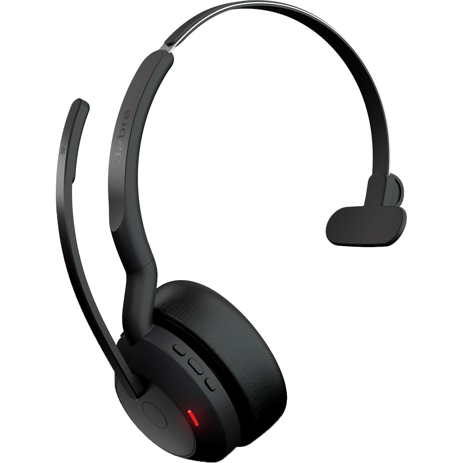 Jabra Evolve2 55 mono wireless headset with over-the-head design and USB adapter