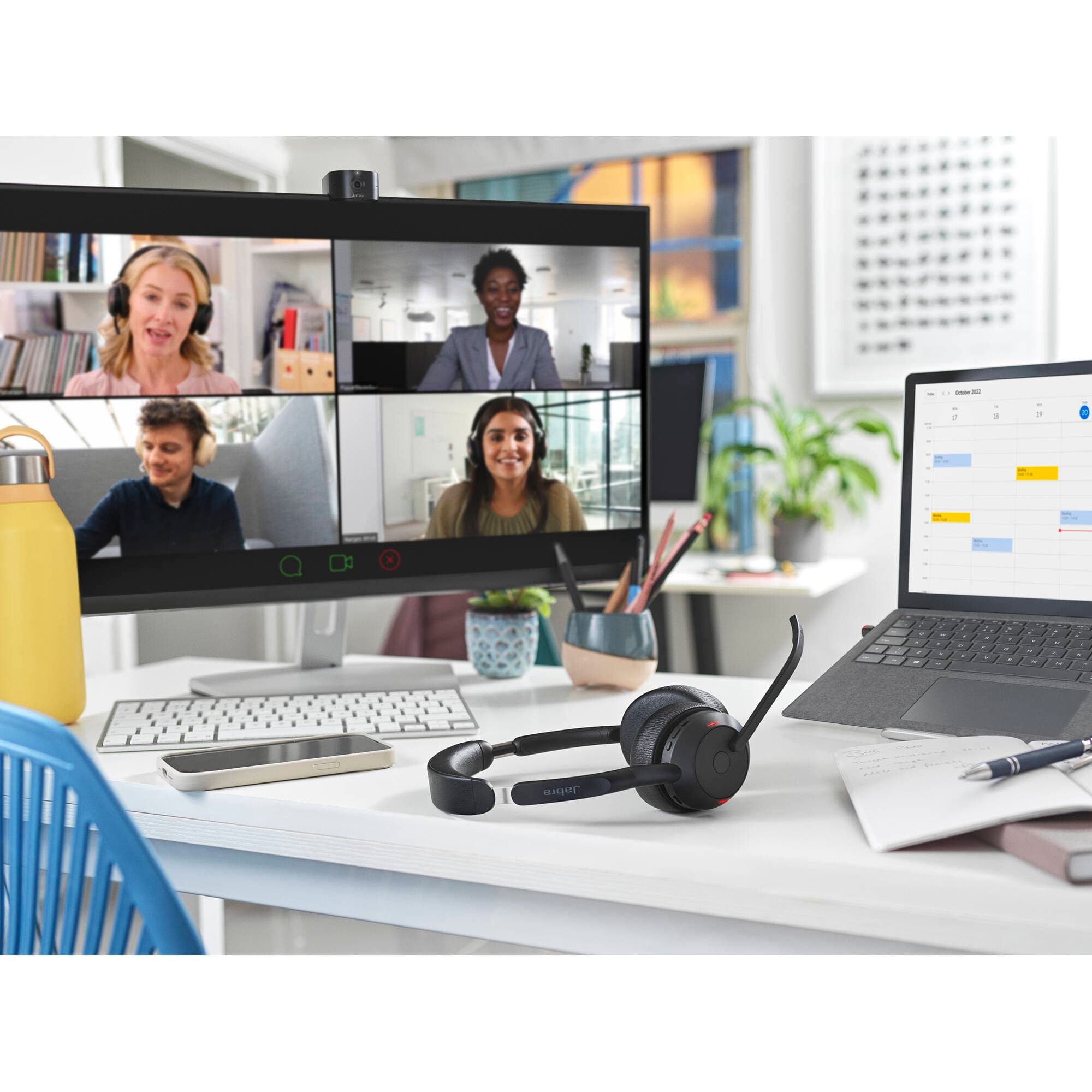 Jabra Evolve2 55 mono wireless headset with over-the-head design and USB adapter