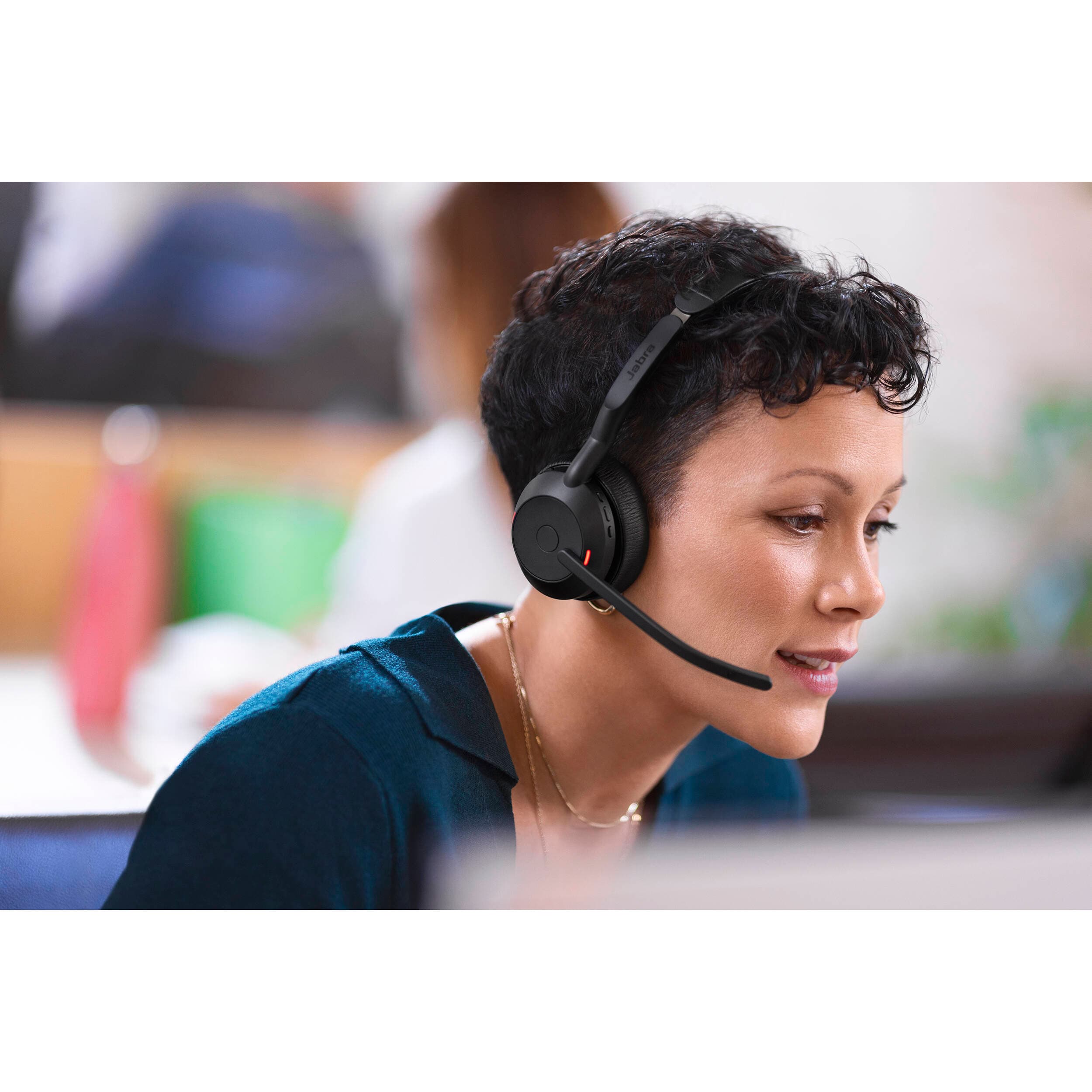 Jabra Evolve2 55 mono wireless headset with over-the-head design and USB adapter