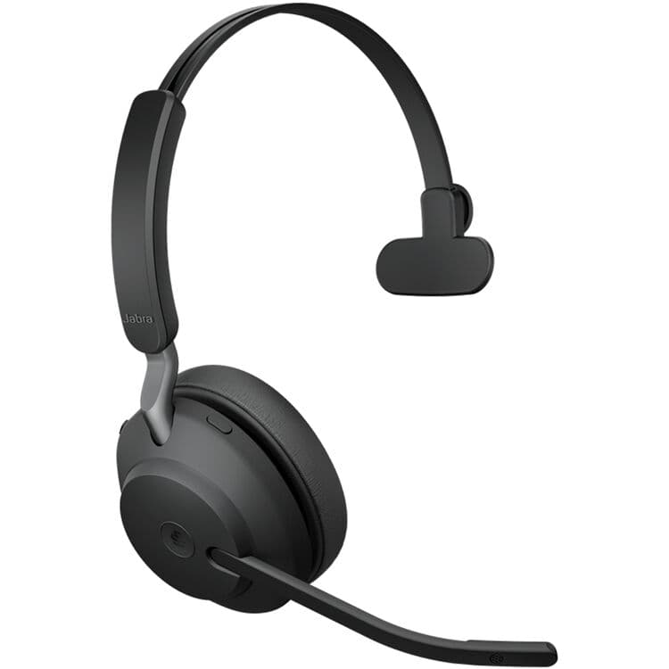 Jabra Evolve2 65 Link380C UC mono black wireless headset with USB-C adapter and boom microphone