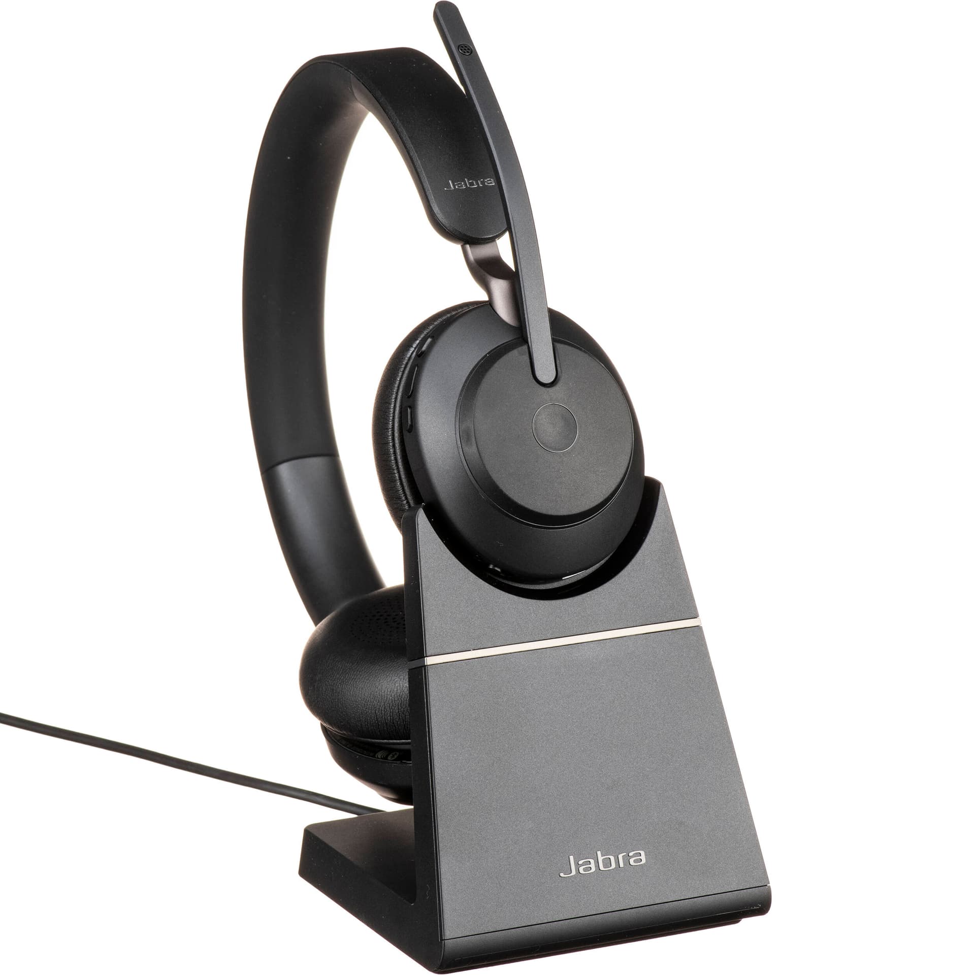 Jabra Evolve2 65 Link380c UC stereo wireless headset in black with desk stand