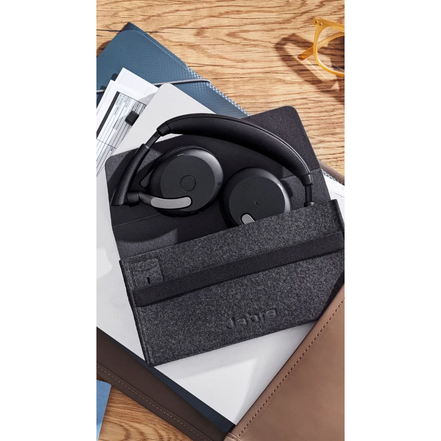 Jabra Evolve2 65 Flex Link380c wireless UC stereo headset with foldable design and USB-C adapter