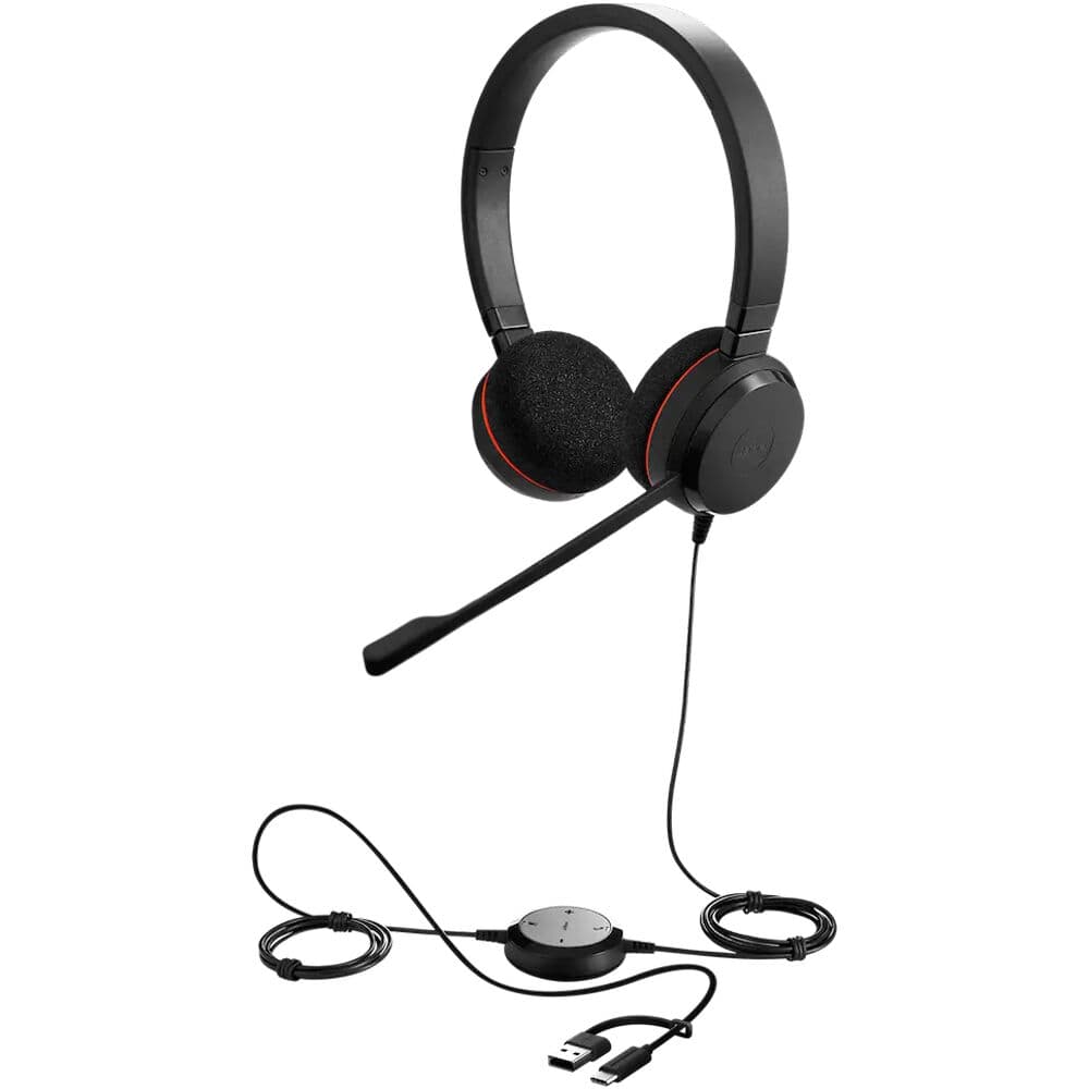 Jabra Evolve 20 Stereo MS wired USB headset with dual-ear design and boom microphone
