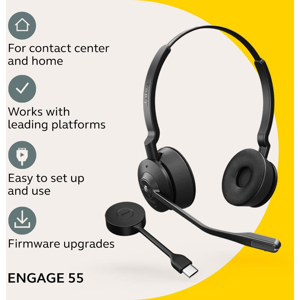 Jabra Engage 55 Mono wireless headset with USB-C stand for UC calling